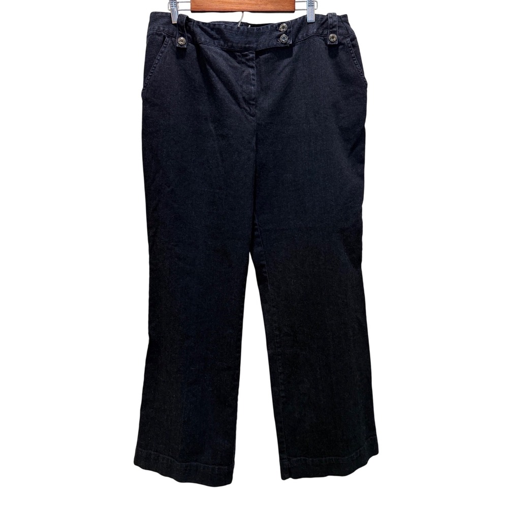 Talbots Womens 20L Black Denim Wide Leg Sailor Jeans Stretch Trousers Long